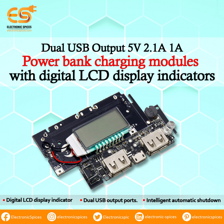 Dual USB Output 5V 2.1A 1A Power bank charging module with digital LCD display indicator