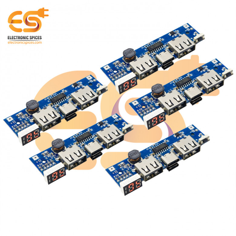Dual USB Output 5V 2.1A Power bank charging modules with digital 7 segment display indicators